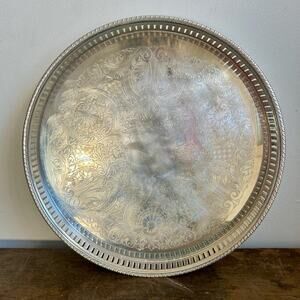 Vintage Silver Plated Sheridan Large Round Tray | Cottagecore Farmhouse